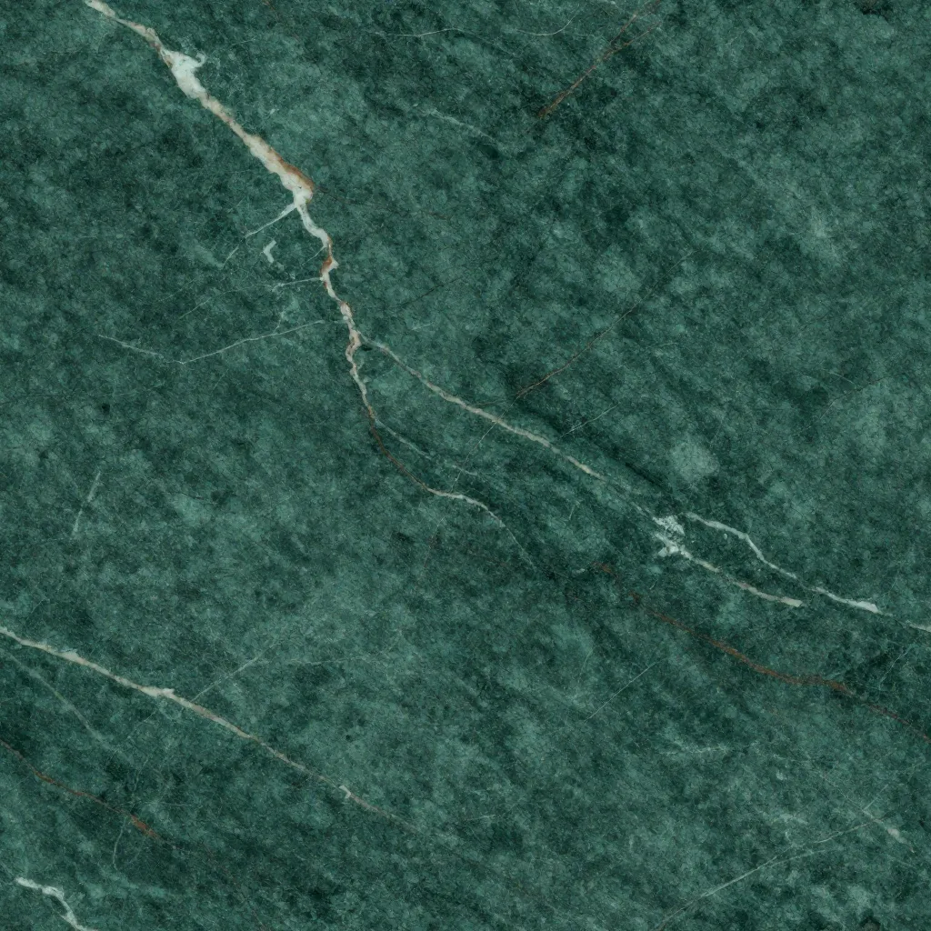 Deep emerald marble with cream, mint, and restrained copper mineral veins.