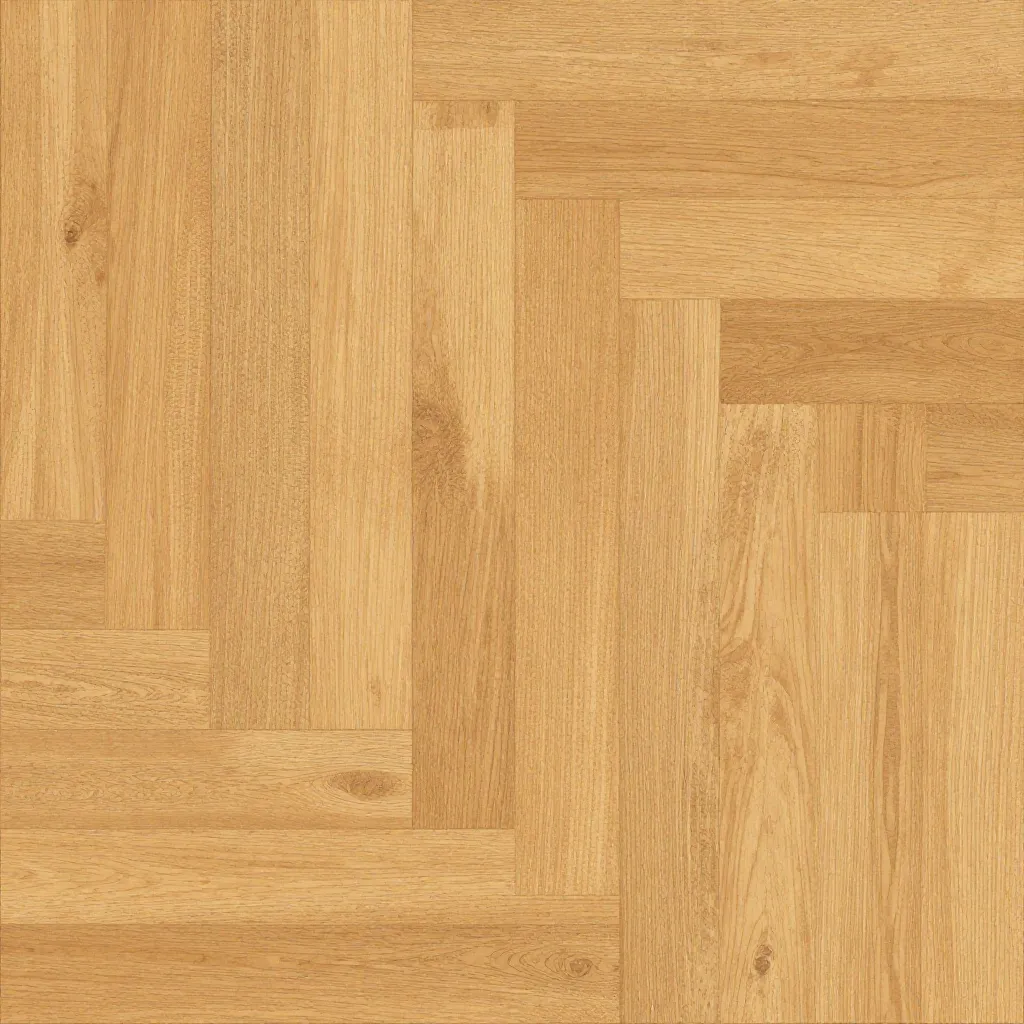 Warm honey oak block parquet with alternating wood strips and natural grain.