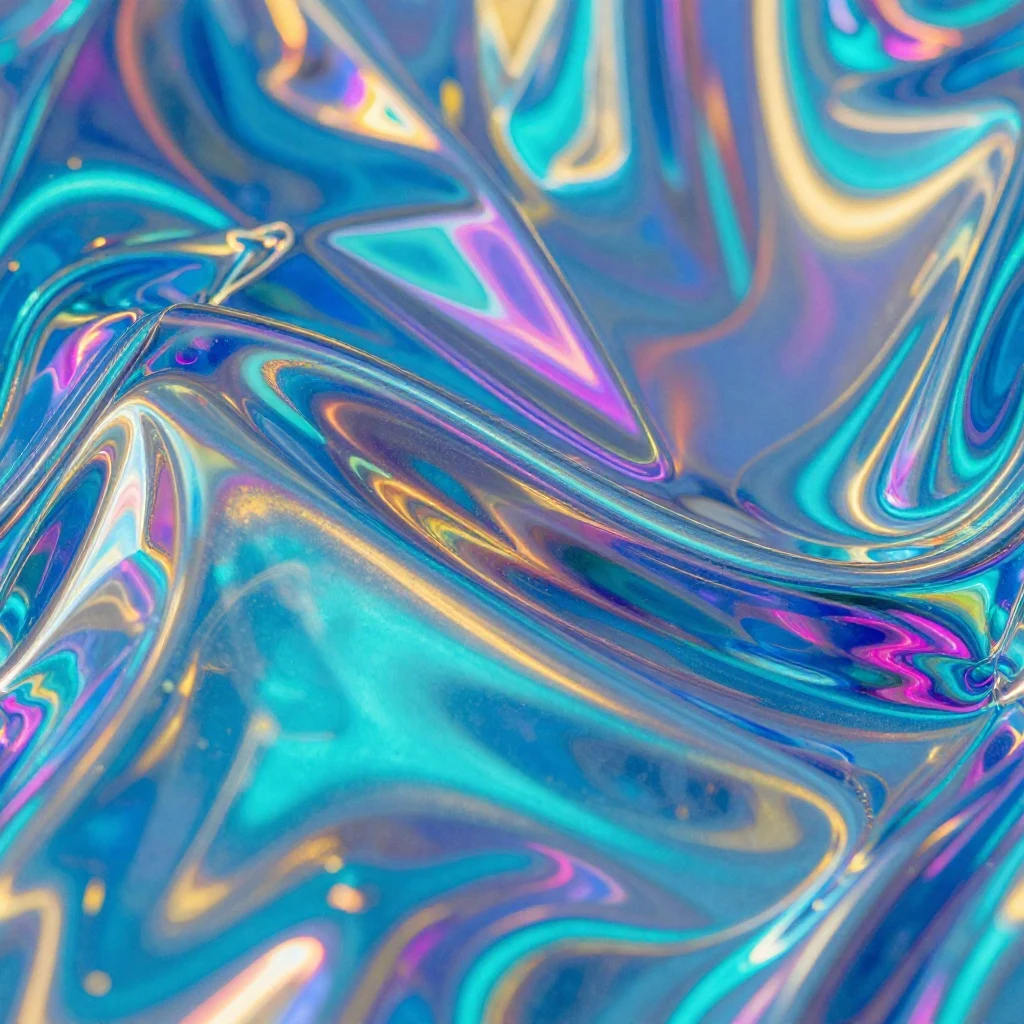 Flowing liquid metal with vibrant cyan, magenta, gold, and holographic reflections, variant 2.