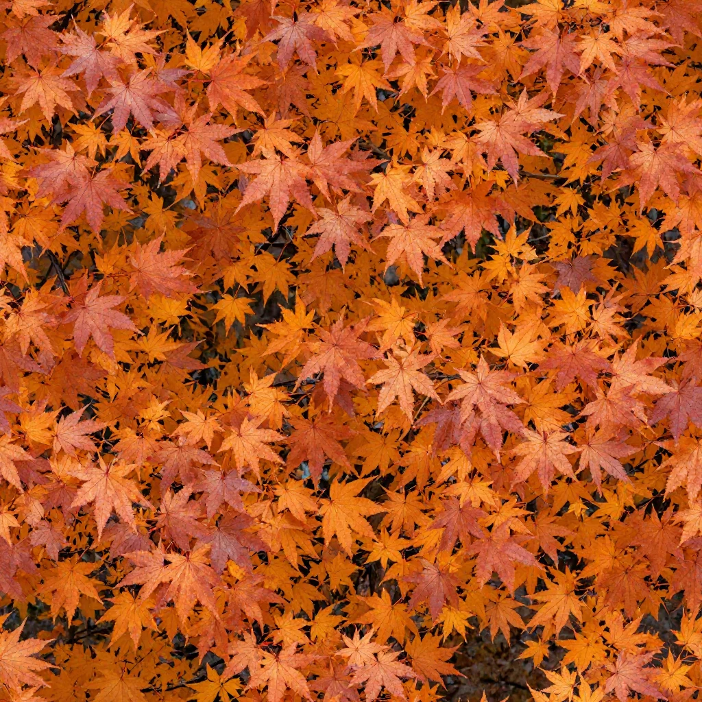 Dense burnt-orange maple leaves filling an overhead botanical repeat.