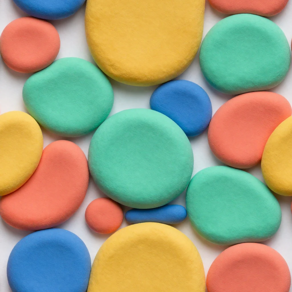 Smooth coral, mint, mustard, and cobalt clay shapes in a playful abstract repeat.